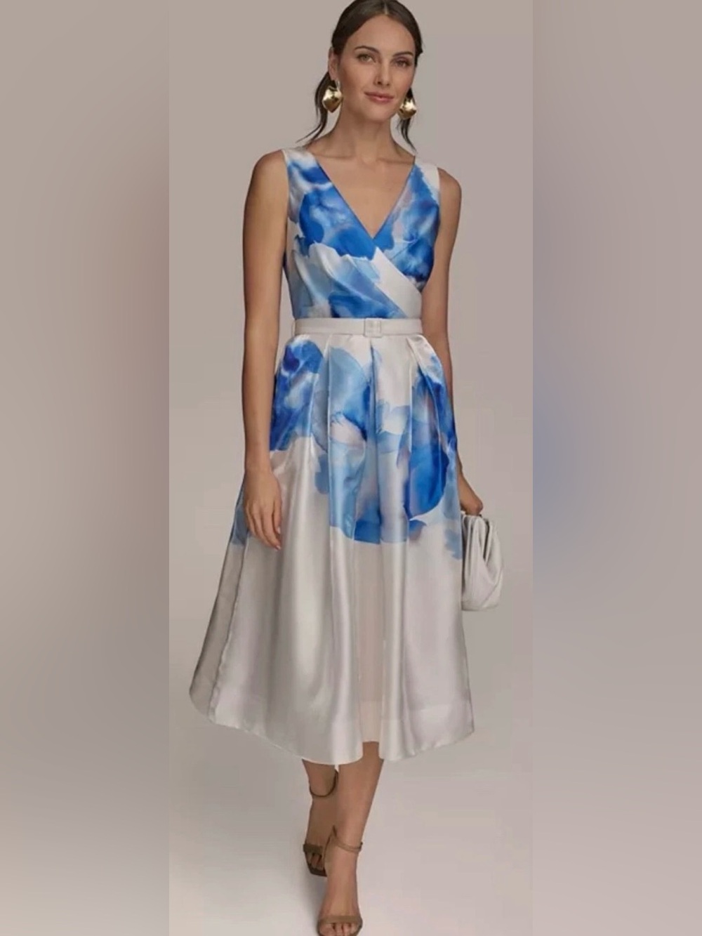 Donna Karan Blue and White Watercolor Midi Dress size 12. Retail $259 New.
